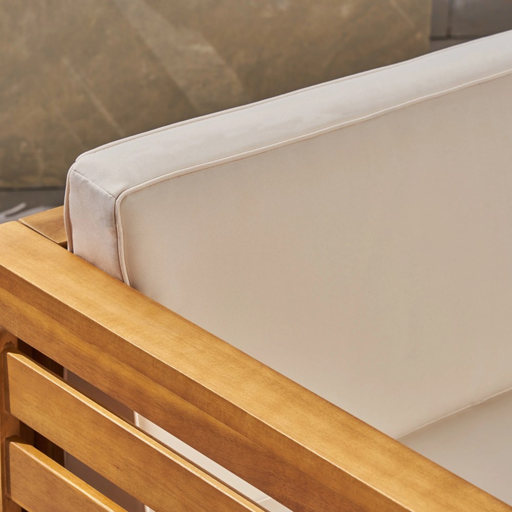 Noble House Cambridge Outdoor 5-Pc Acacia Wood Sofa Set Teak and Beige - Image 5