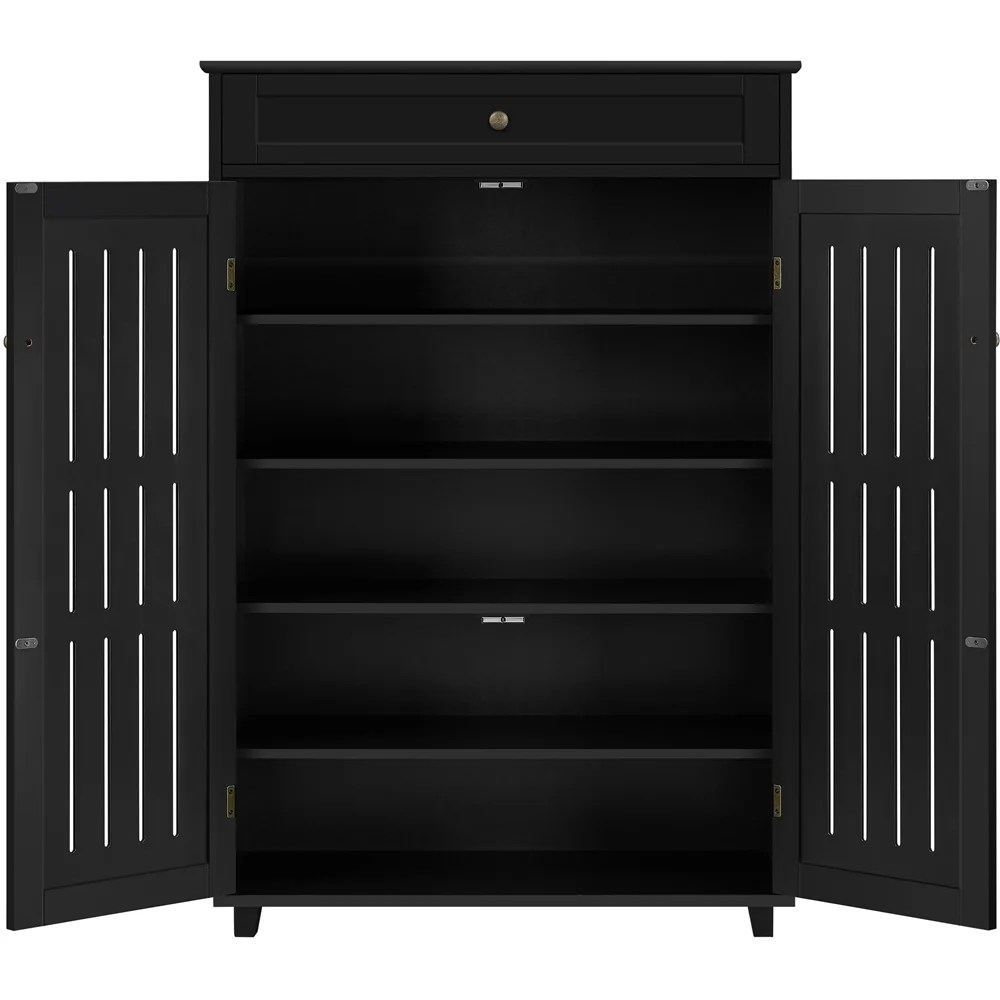 Renwick 5-Tier Shoe Storage Cabinet with Louvered Door & 1 Drawer for Livingroom Entryway, Black - Image 2