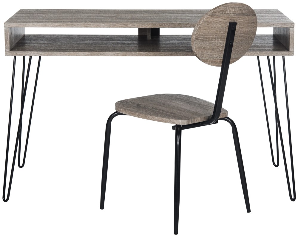 SAFAVIEH Winta 47" Mid-Century Retro Writing Desk/Chair, Grey/Black - Image 3