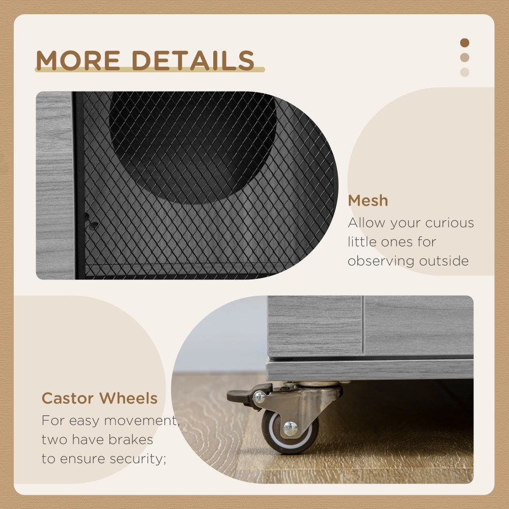 PawHut Cat House with Cat Tree Kitty Cage with Scratching Posts Condo Wheels Flap Door, Gray, 31.5" x 20" x 48.5" - Image 6