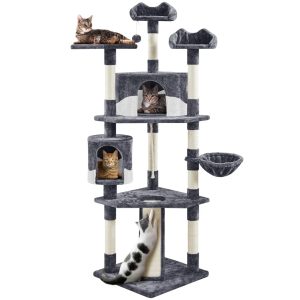 Renwick 79" Multilevel Cat Tree Tower with Scratching Posts,  Dark Gray/Beige