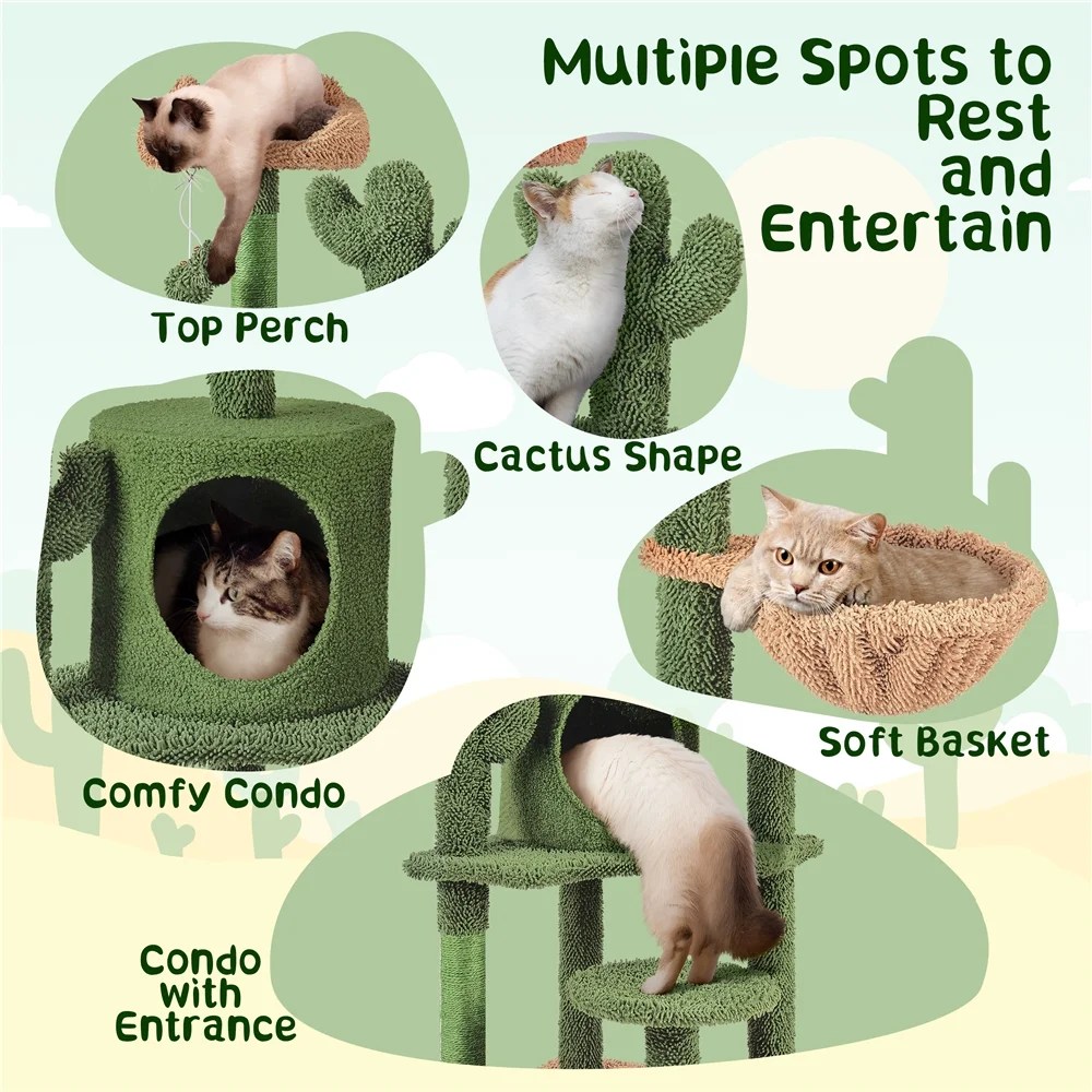 Alden Design 53"H Cat Tree Furniture Natural Sisal Cat Tower for Small- to Medium-sized Cats - Image 4