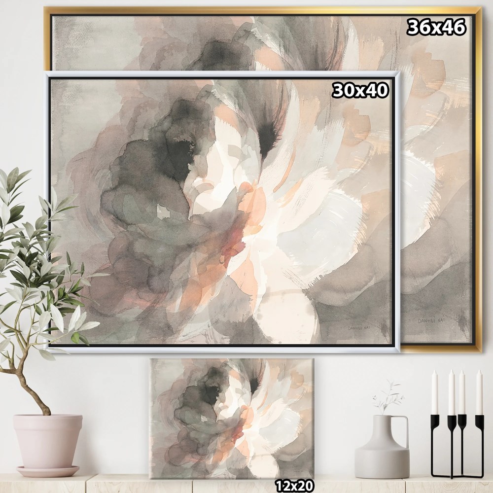 Designart ' Abstract Peony Grey ' Pink Modern Framed Canvas - Image 3