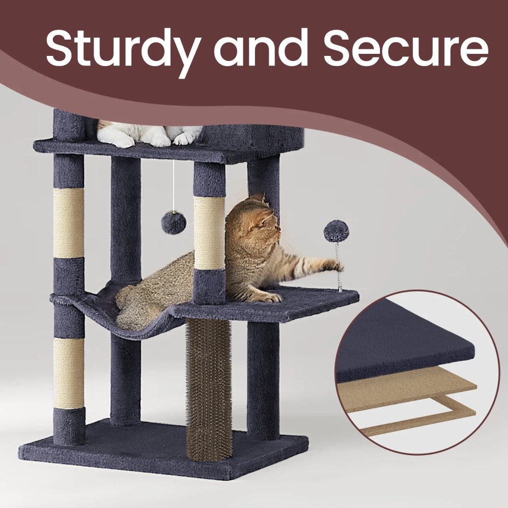 LEDREM 69-inch Cat Tree, Multi-Level Cat Condo with Caves, Baskets, Scratching Posts, Hammock & Perch, Self-Groomer, Dark Gray - Image 5