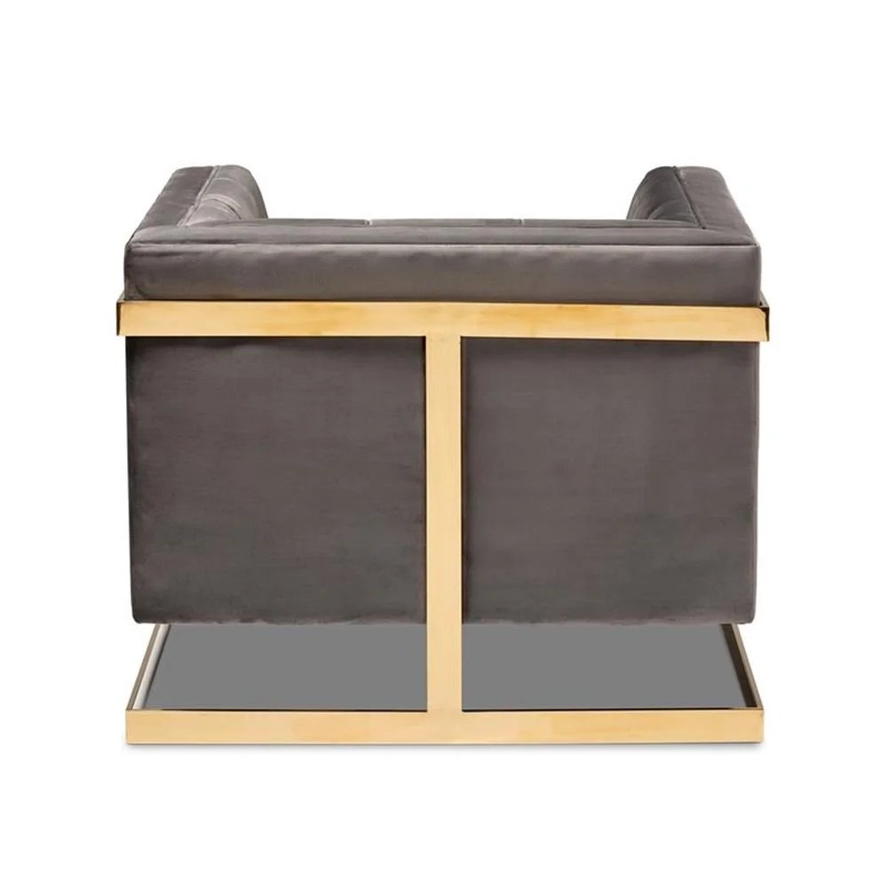 Baxton Studio Ambra Glam and Luxe Grey Velvet Fabric Upholstered and Button Tufted Armchair with Gold-Tone Frame - Image 8