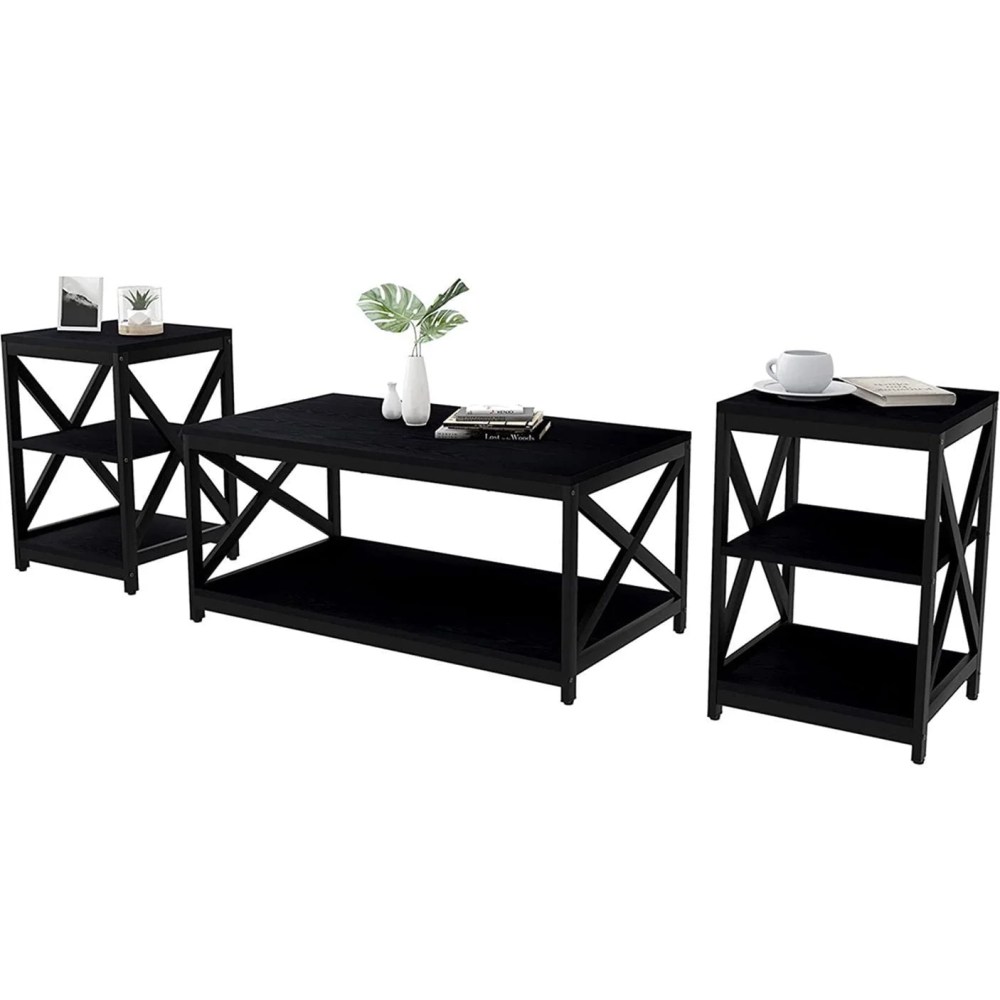 Winkalon Sturdy X-Shaped Wooden Coffee Table,Black