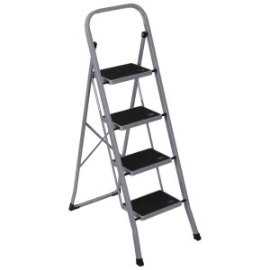 ZENY 4 Step Ladder Portable Folding Step Stool with Handgrip Anti-Slip,Wide Platform Steps,330 lbs Capacity for Home and Kitchen Grey