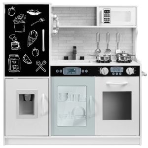 Best Choice Products Pretend Play Kitchen Wooden Toy Set for Kids w/ Telephone, Utensils, Oven, Microwave - White