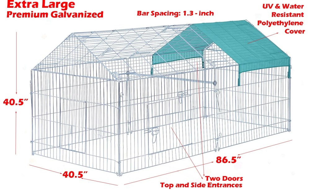 Mcage Flexible 87" X-Large No Rust Galvanized Outdoor Crate for Chicken, Puppies & Kittens with Pet Kennels & Crates - Image 4