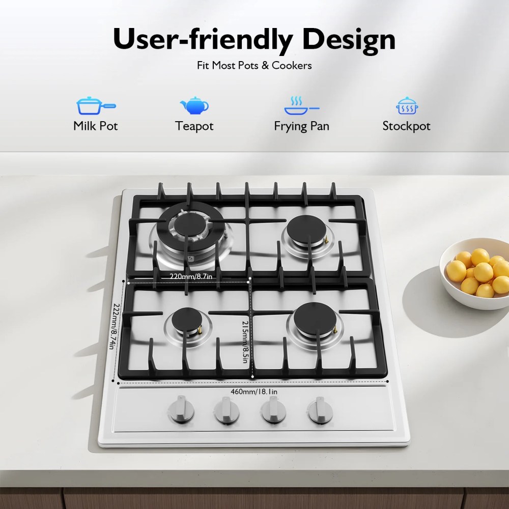 23" Cooktop 4 Burners Built-in Stove Top Stainless Steel Gas Cooktop Kitchen for Homes,Restaurants