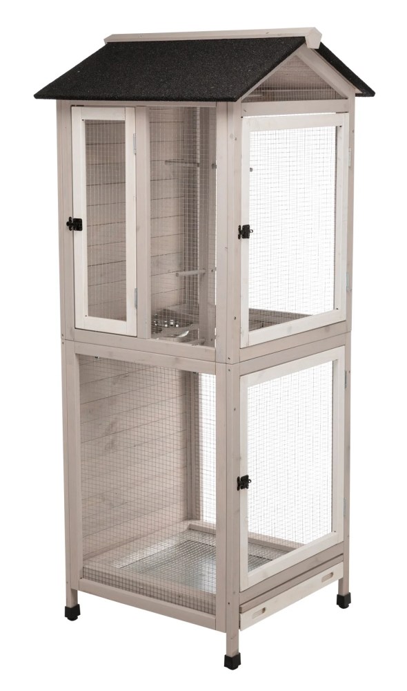 TRIXIE Large 66.5" Indoor-Outdoor Wooden Aviary with 3 Front Doors & 2 Perches, Gray - Image 3