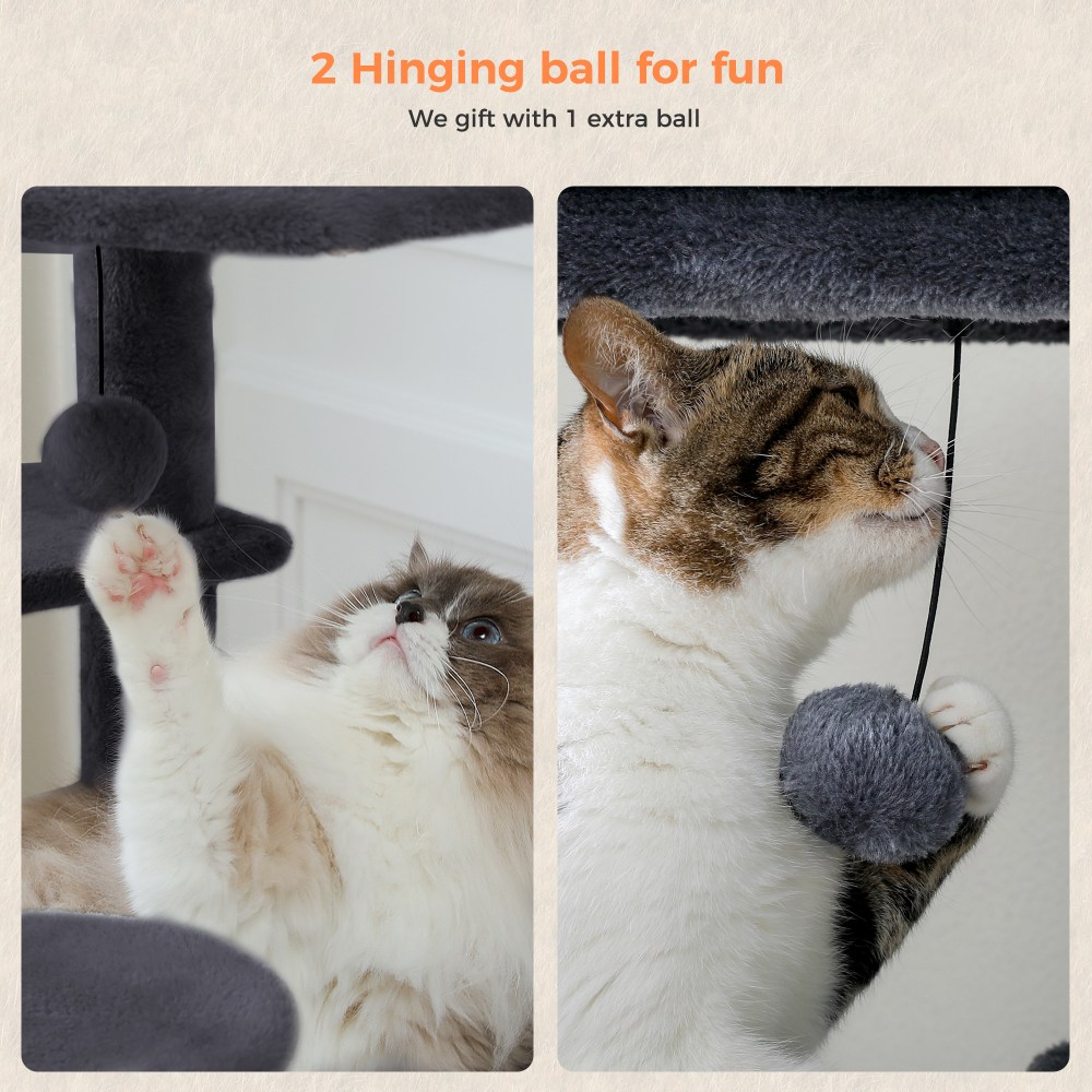 PAWZ Road 46.5" Large Cat Tree Multi-Level Cat Tower with Top Perchs&Big Condo Indoor Dark Gray - Image 4