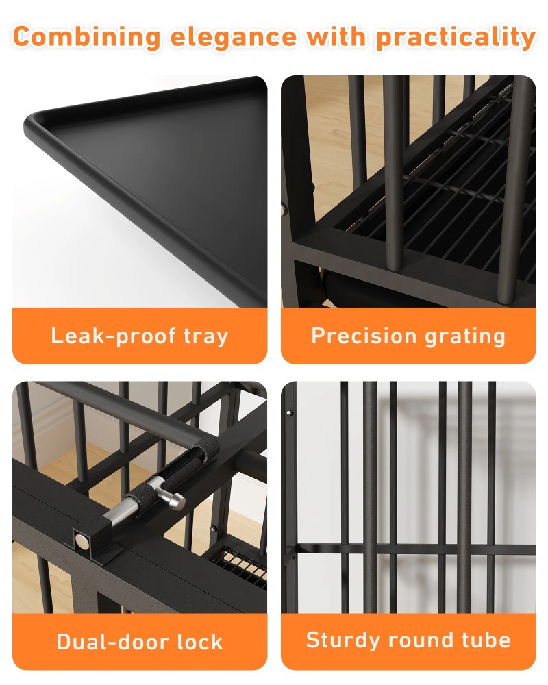 Time Ray 38 inch Dog Crate for Medium Dog with Steel Escape Proof, Heavy Duty Indestructible Dog Kennel with Double Doors, Lockable Wheels and Removable Tray, Black - Image 3