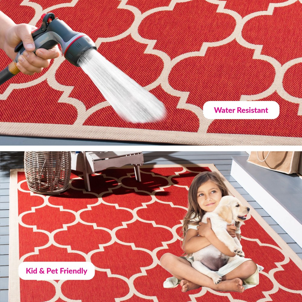 Safavieh Courtyard Alyssa Geometric Indoor/Outdoor Area Rug, Red/Bone, 6'7" x 9'6" - Image 3