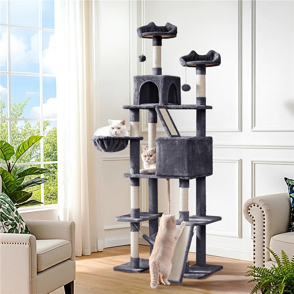 Yaheetech 82.5" H Large Cat Tree Cat Tower with Condos, Dark Gray - Image 8