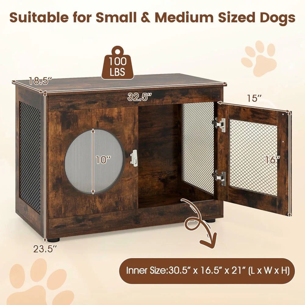 Resenkos Furniture-Style Dog Crate with Translucent Window and Lockable Door, Rustic Brown - Image 6