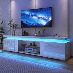 71" LED TV Stand with 40" Fireplace Slot & Power Outlet,High Gloss Fireplace TV Stand for 65 70 75 80 inch TVs,Modern Media Console Entertainment Center (No Fireplace)