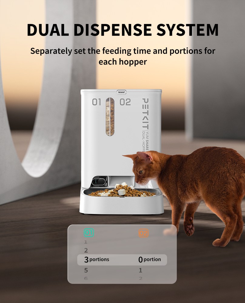 PETKIT 5L YumShare Dual-hopper Automatic Feeder with Camera, for Cats&Dogs, 2.4G WiFi, 1080P with APP Control for Remote Feeding - Image 7