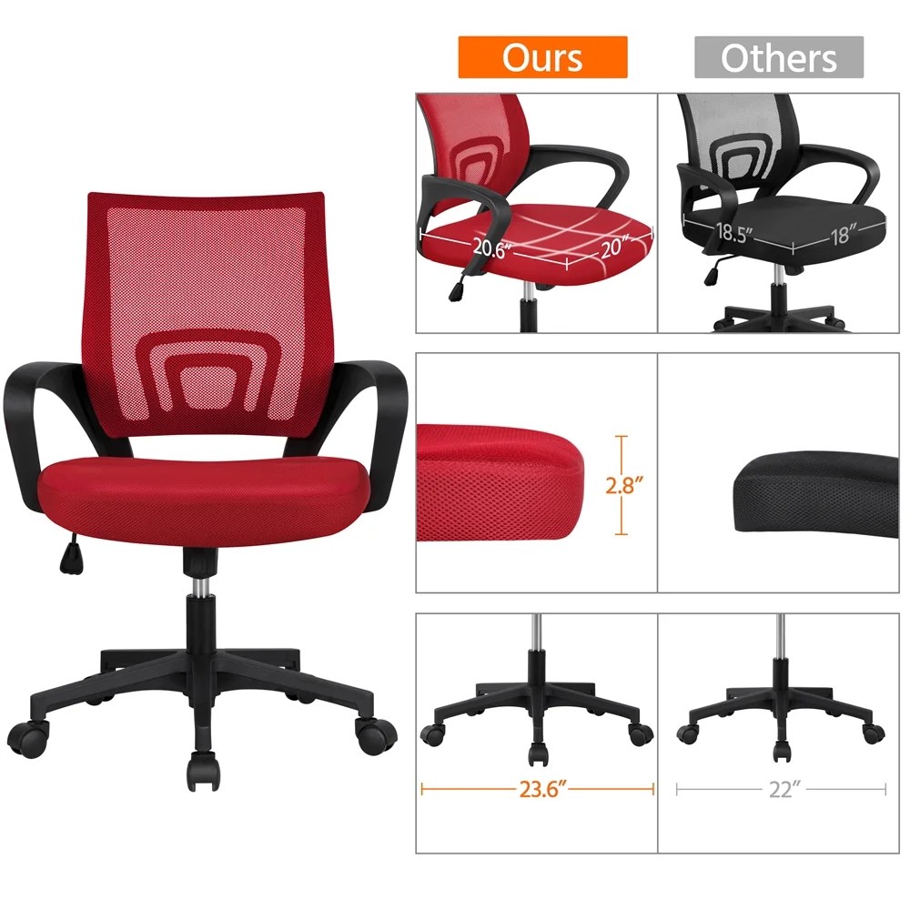 Alden Design Adjustable Mid Back Mesh Swivel Office Chair with Armrest, Set of 2, Red - Image 6