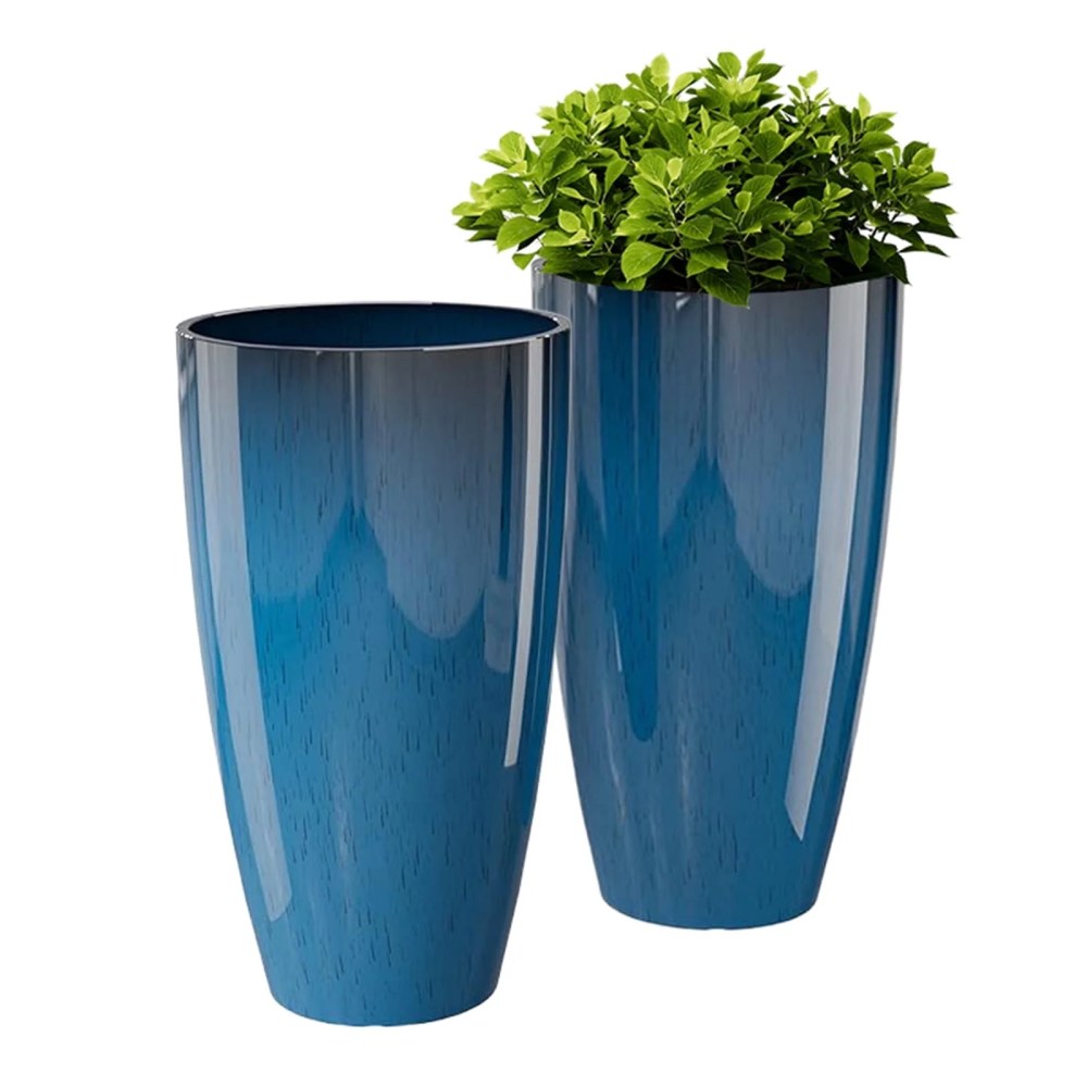 21 inch Tall Planters for Outdoor Plants Set of 2, Tall Plant Pots with Drainage Hole, Large Flower Pots for Indoor Front Porch Garden Home Patio, Blue