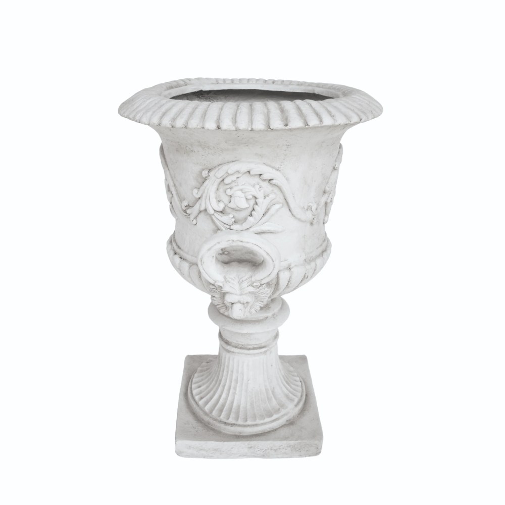 Alena Outdoor Light Weight Concrete Chalice Garden Urn Planter, Antique White - Image 6