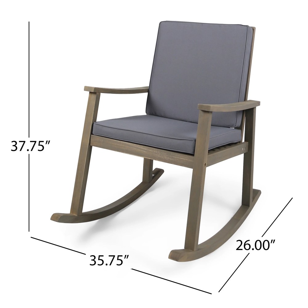Outdoor Acacia Wood Rocking Chair with Cushion, Grey - Image 14