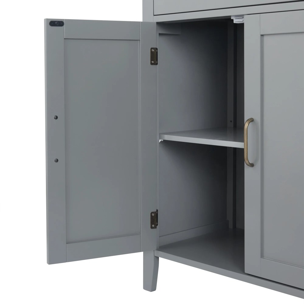 Teamson Home Mercer Freestanding Two-Door Floor Storage Accent Cabinet with Top Drawer, Gray - Image 7