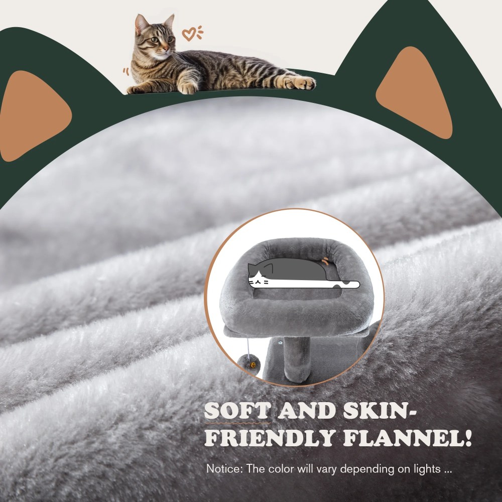 Amolife 65.7" Large Cat Tree and Tower Condo for Indoor Cats with 2 Scratching Boards, Hammock & Post, Gray - Image 2