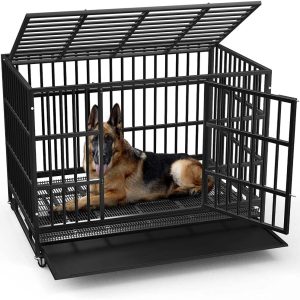 BOSSIN Heavy Duty Indestructible high Anxiety Dog Crate cage for Outdoor and Indoor with Removable Tray