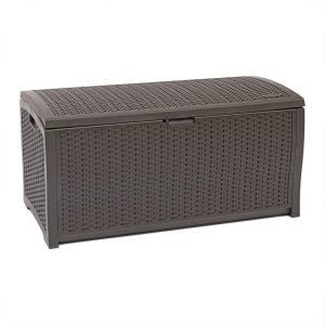 Suncast Resin 99-Gal Capacity Deck Box, Patio, Mocha Brown, DBW9200 52 in D x 27.5 in H x 27.6 in W