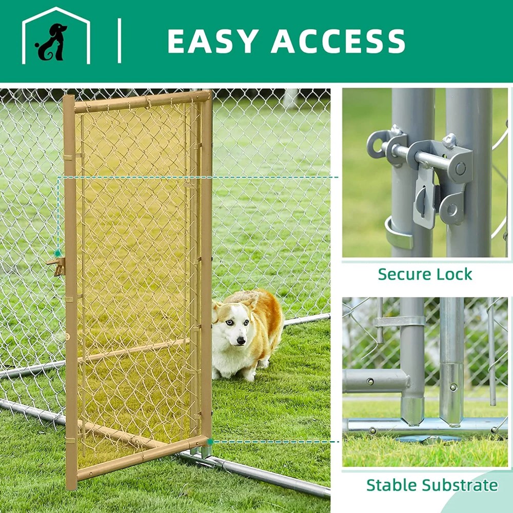 VIVIJASON Outdoor Large Dog Kennel Heavy Duty Fence Dog Cage with Galvanized Chain Link, Outside Pen Playpen Dog Run House with UV & Waterproof Cover and Secure Lock for Backyard - Image 7