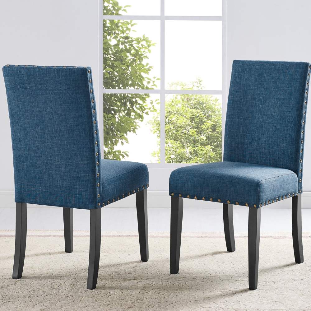 Roundhill Furniture Biony Blue Fabric Dining Chairs with Nailhead Trim, Set of 2 - Image 6