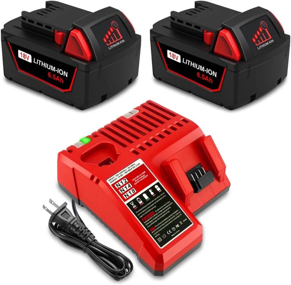2 Pack 18V 6.5AH 48-11-1865 Extended Capacity Battery for 18V 108Wh 6.0 AH Battery Pack 48-11-1865 and Charger XC 6.0Ah 48-11-1865 5Ah 48-11-1852 4Ah 48-11-1840 18V Battery with Charger 48-59-1812