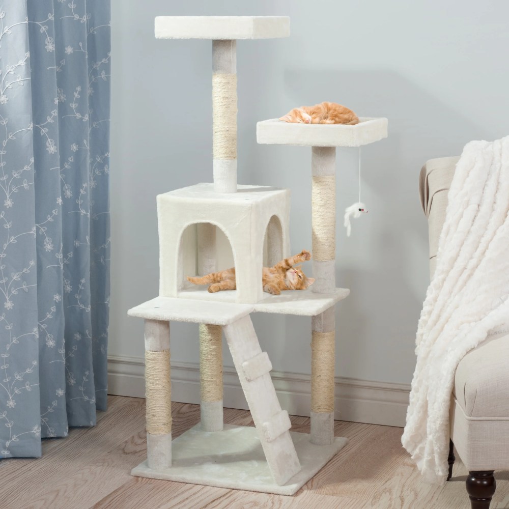 PETMAKER Cat Tree with 2 Perches, Condo, 5 Scratch Posts, and Toy (White) - Image 6