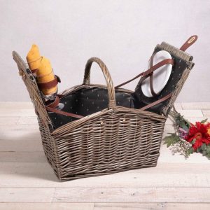 Picnic Time Piccadilly Vintage English-Style Wicker Picnic Basket for 2 with Complete Deluxe Service and Double-Lid Design, Anthology Collection-Gray with Gold Accents