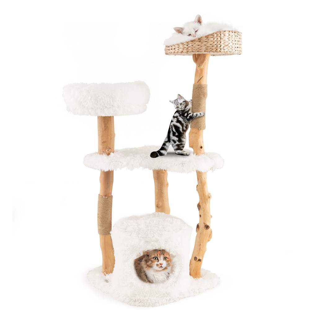Gymax 49" Tall Wooden Cat Tree Solid Wood Cat Tower with Jute Scratching Posts
