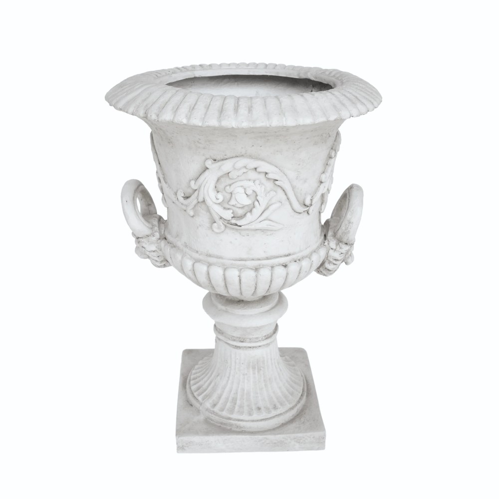 Alena Outdoor Light Weight Concrete Chalice Garden Urn Planter, Antique White - Image 2