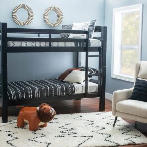 Linon Levi Twin over Twin Wood Bunk Bed in Black