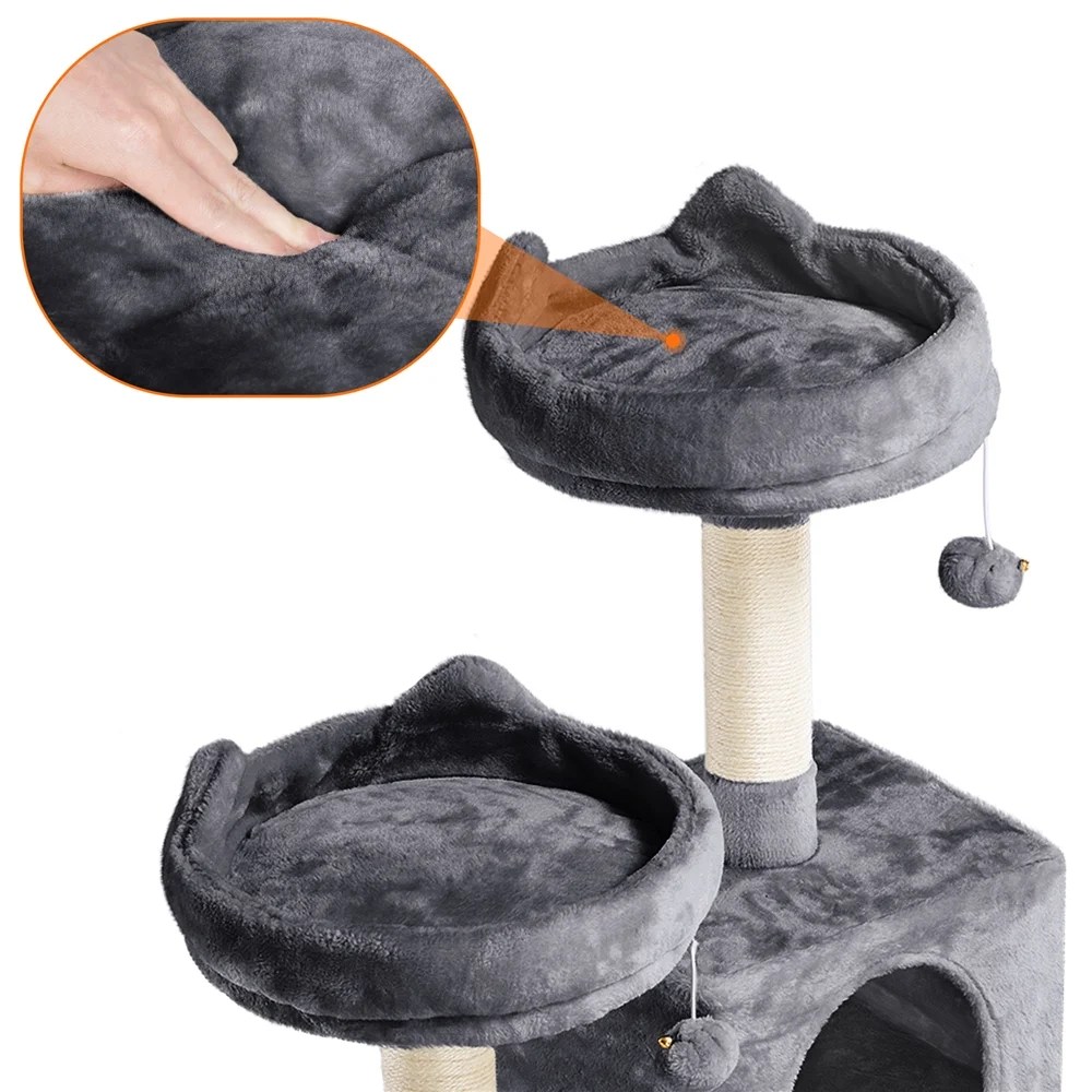 Alden Design 62" Tall Double Condo Cat Tree and Scratching Post Tower, Dark Gray - Image 7