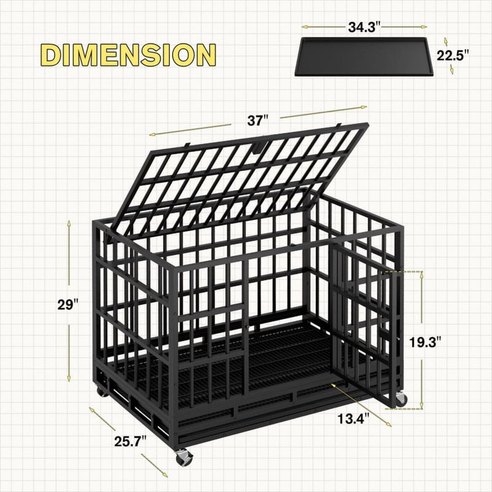 Furmax 37" Heavy Duty Dog Crate with Removable Tray Large Dog Kennel Heavy Duty Dog Crate cage with Wheels - Image 2