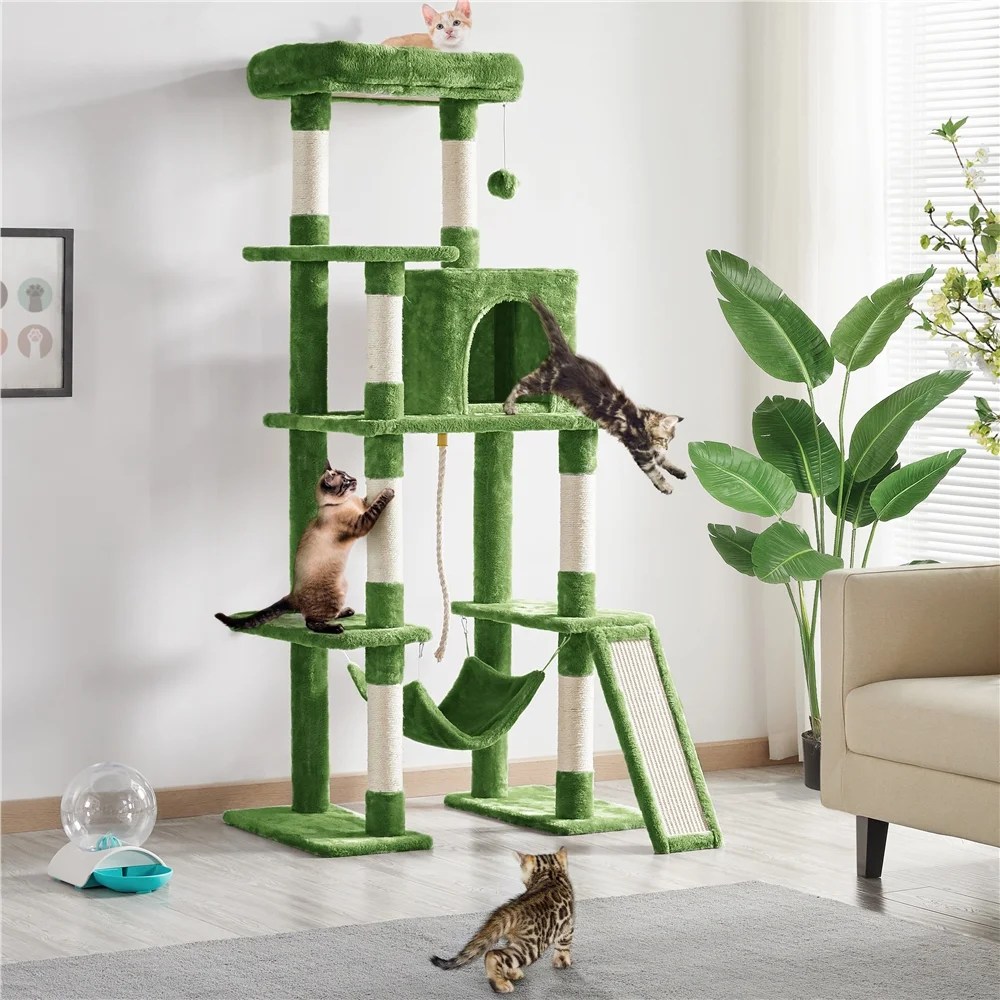 Alden Design 63" H Cat Tree Scratching Posts Cat Tower for Kittens Indoor, Green - Image 7