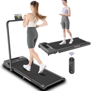 2 in 1 Walking Pad Treadmill,  Foldable Treadmills with Handle Bar,  2.5HP Portable Folding Treadmill with Remote Control,  Under Desk Treadmill for Home Office,  300lbs,  Black