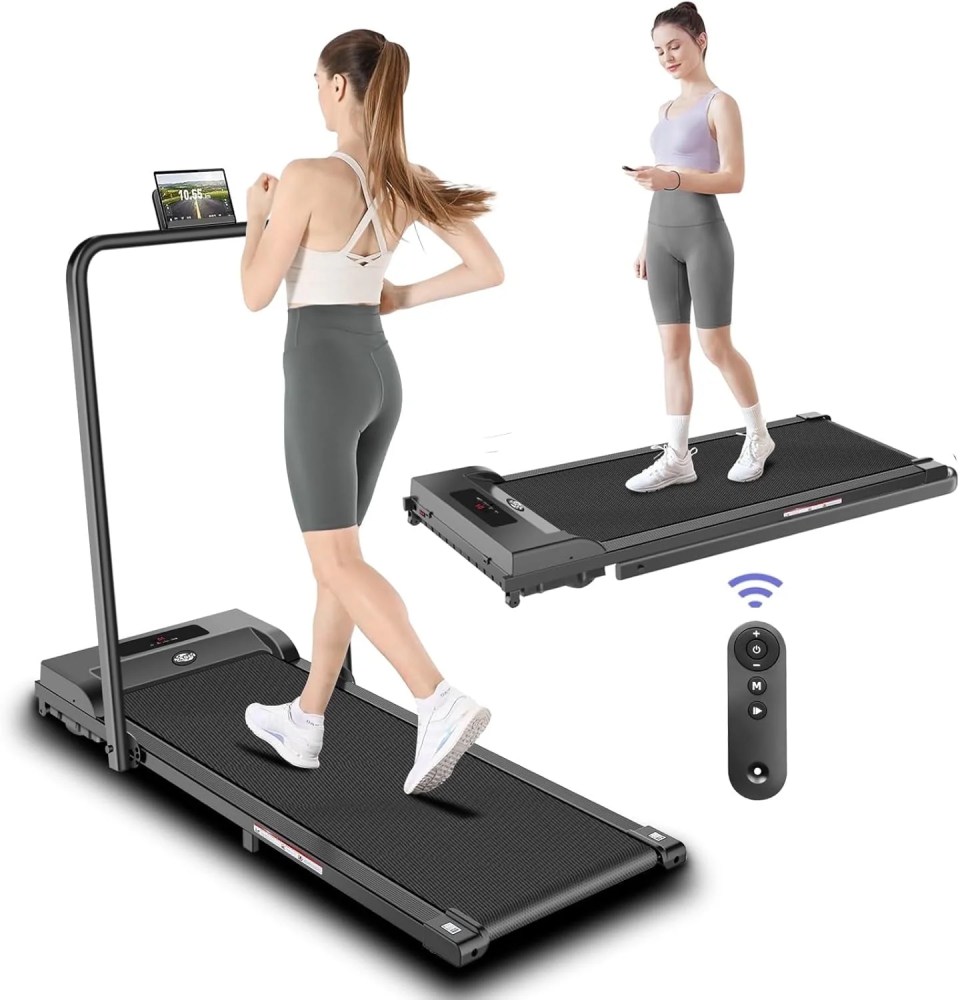 2 in 1 Walking Pad Treadmill, Foldable Treadmills with Handle Bar, 2.5HP Portable Folding Treadmill with Remote Control, Under Desk Treadmill for Home Office, 300lbs, Black
