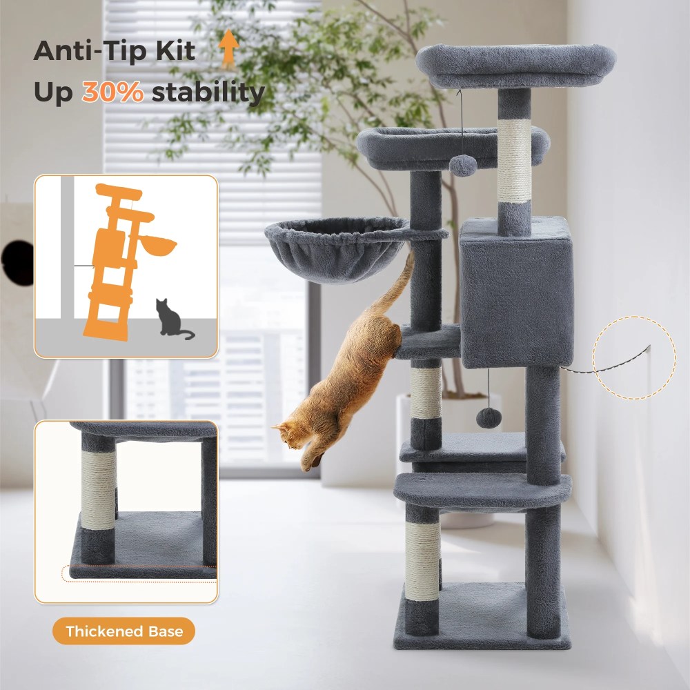 PAWZ Road 46.5" Large Cat Tree Multi-Level Cat Tower with Top Perchs&Big Condo Indoor Dark Gray - Image 12