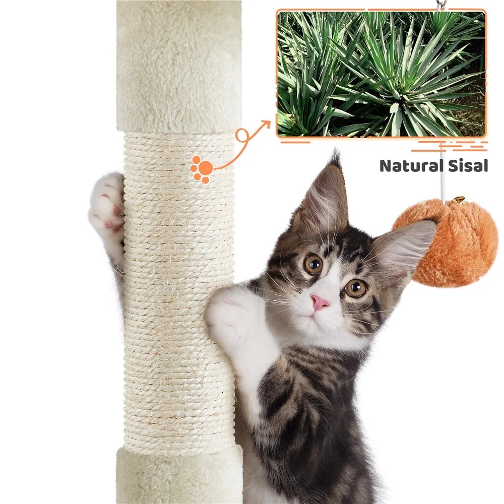 Yaheetech 65"H Cat Tree Paw-Shaped Play Tower, Beige - Image 3