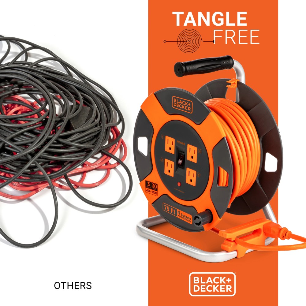 Black Decker 75ft. Cord Reel 14AWG 4 Outlets - Image 3