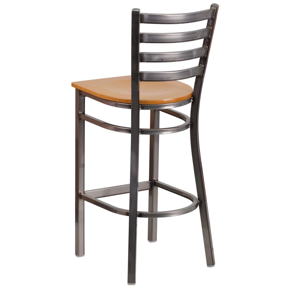 Flash Furniture HERCULES Series Silver Antique Finish with Clear Coat Ladder Back Metal Restaurant Barstool - Natural Wood Seat - Image 10