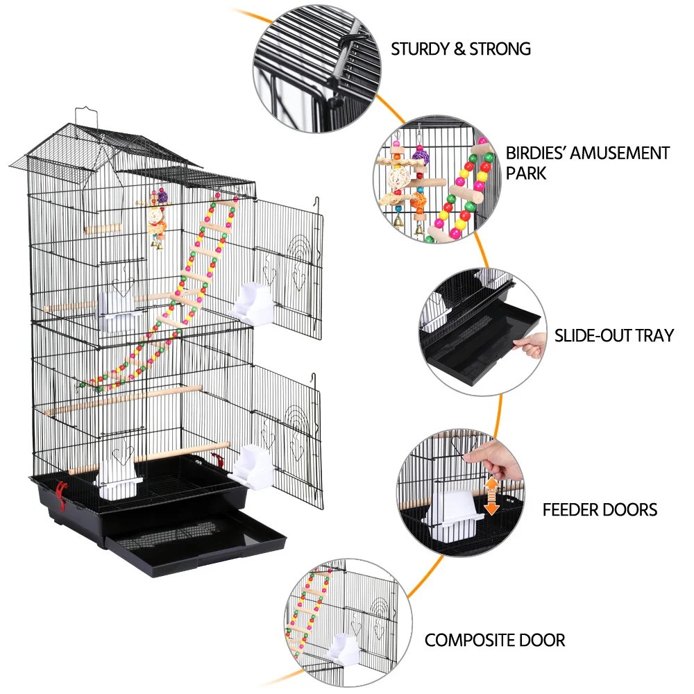 Renwick 39"H Metal Bird Cage Large Roof Top Huge House for Small Birds, Black - Image 9