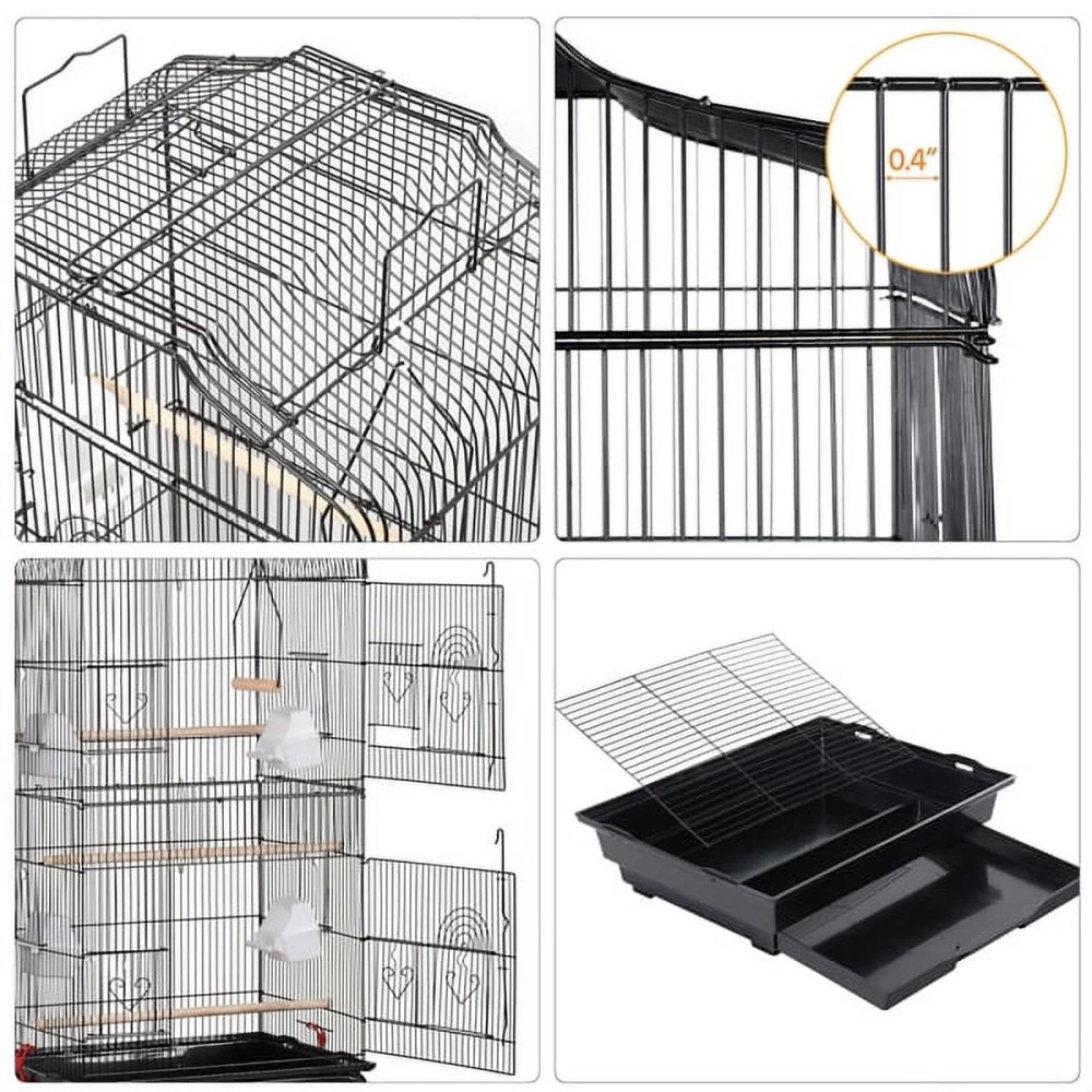 Alden Design Large 41" Metal Bird Cage with Play Top for Parakeets and Lovebirds, Black - Image 14