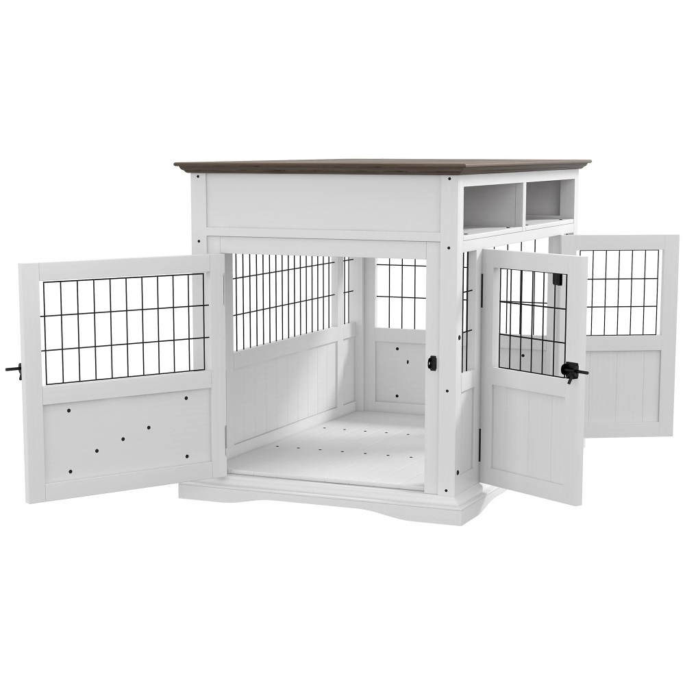 PawHut Dog Crate Furniture Side End Table with Storage, 41" Modern Wooden Dog Kennel Furniture with Double Doors for Small and Medium Dogs, White - Image 9